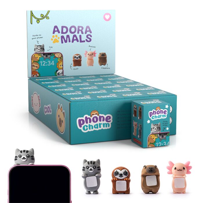 3D Self-Adhesive Phone Charm - Axolotl, Sloth, Capybara & Cat