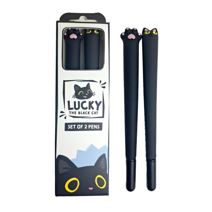 2 Piece Gel Pen Set - Lucky the Black Cat
