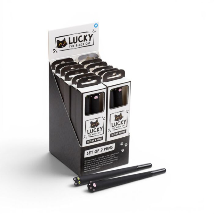 2 Piece Gel Pen Set - Lucky the Black Cat