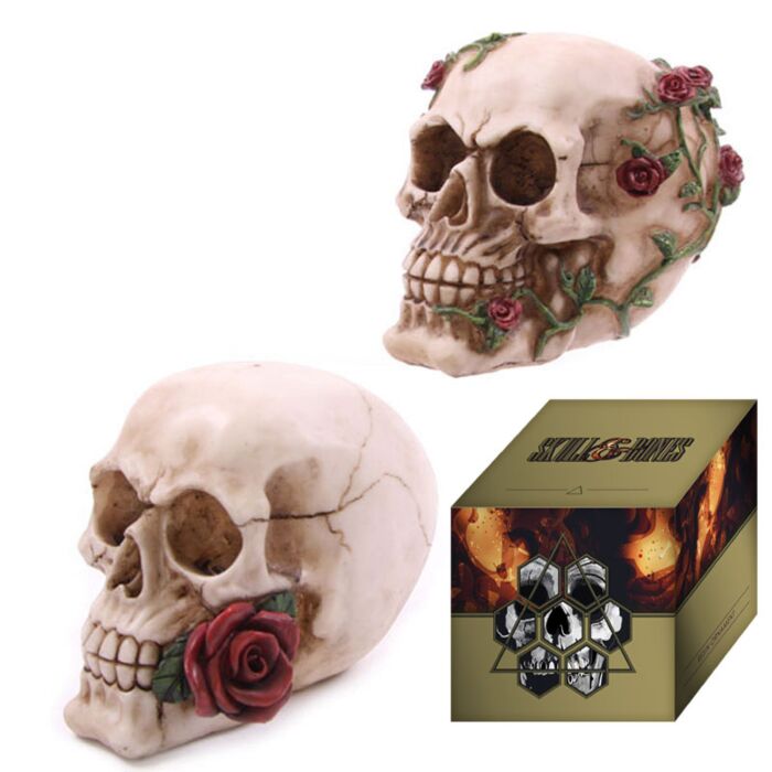 Fantasy Skull Head with Roses Ornament