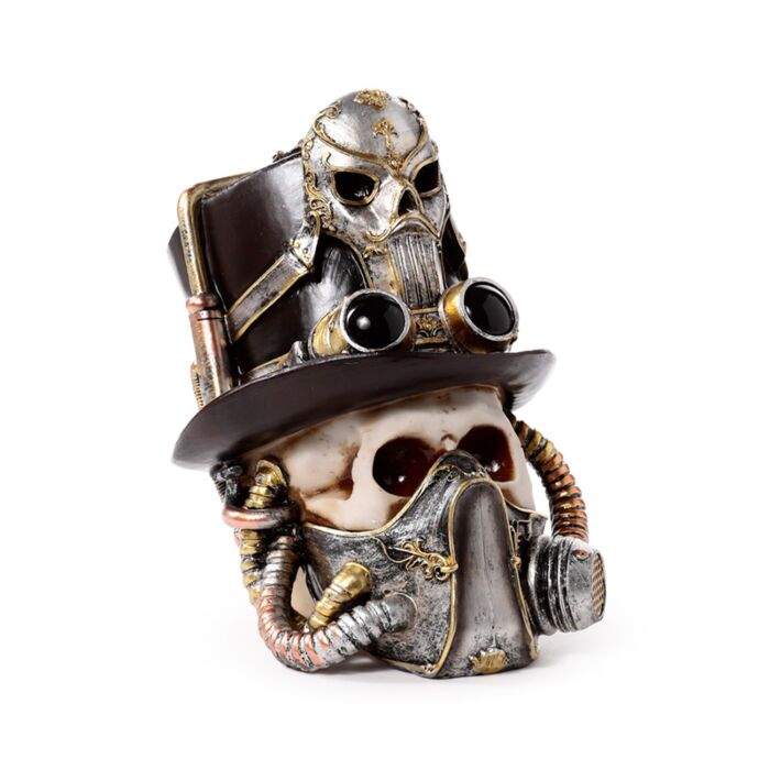 Decorative Ornament - Steampunk Style Skull with Gas Mask & Top Hat