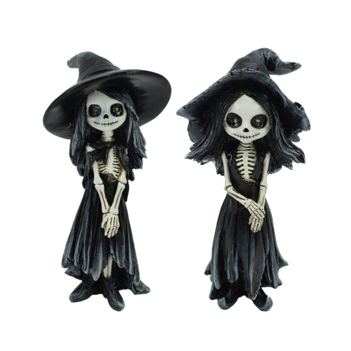 Decorative Ornament - Skeleton Girl Standing Wearing Witches Hat