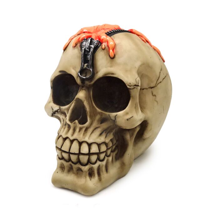 Decorative Ornament - Skull with Zipper Head & Oozing Brains