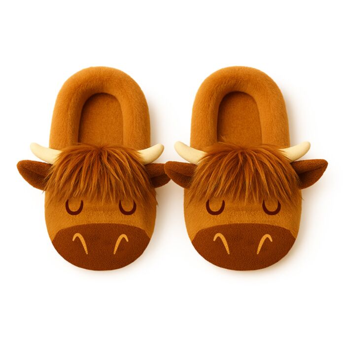 Plush Slippers Anti-Slip Slip On (EU36-38/UK3-5) - Highland Coo Cow