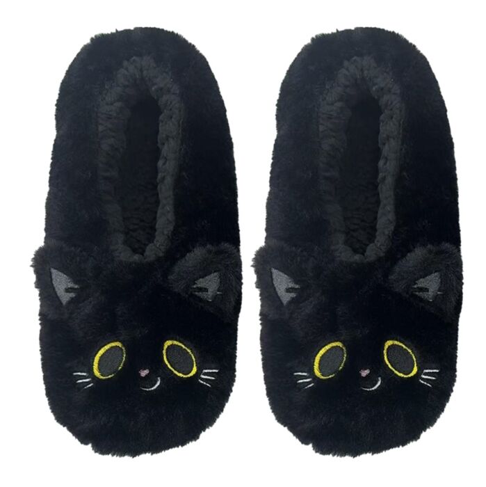 Plush Slippers Anti-Slip Slip On (EU39-41/UK6-8) - Lucky the Black Cat