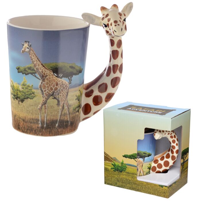 Shaped Handle Ceramic Mug - Giraffe Savannah Decal