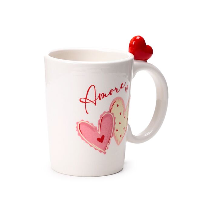 Shaped Handle Ceramic Mug - Amore Heart