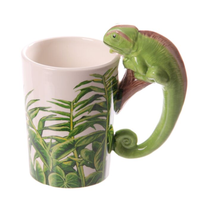Shaped Handle Ceramic Mug - Chameleon