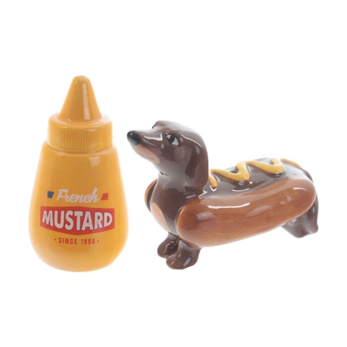 Ceramic Salt & Pepper Set - Sausage Dog & Mustard