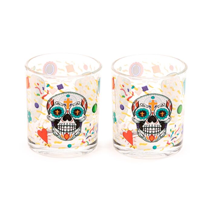 Glass Tumbler Set of 2 250ml - Day of the Dead