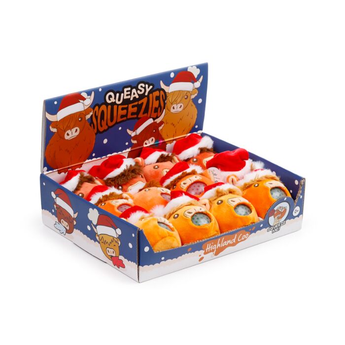 Queasy Squeezies Fidget Toy - Christmas Hat Highland Coo