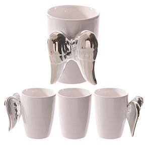Shaped Handle Ceramic Mug - Silver Angel Wings Shaped Handle Ceramic Mug - Silver Angel Wings
