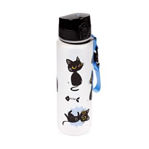 600ml Shatterproof Pop Top Water Bottle - Lucky the Black Cat