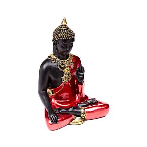Decorative Thai Buddha Figurine - Red, Black & Gold Meditation