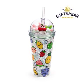Double Walled Cup with Lid, Straw & Charms - Foodiemals Fruit