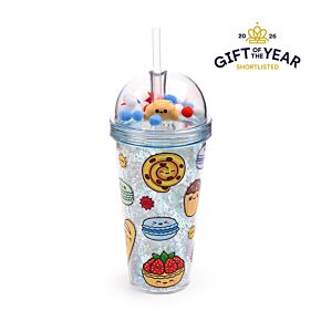 Double Walled Cup with Lid, Straw & Charms - Foodiemals Boulangerie