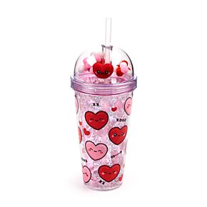 Double Walled Cup with Lid, Straw & Charms - J'Adoramals Hearts
