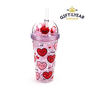 Double Walled Cup with Lid, Straw & Charms - J'Adoramals Hearts