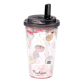 Shatterproof Double Walled Cup with Lid and Straw - Pusheen the Cat Sushi Club