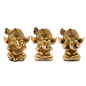 Decorative Set of 3 Ganesh Figurines - Speak No See No Hear No Evil