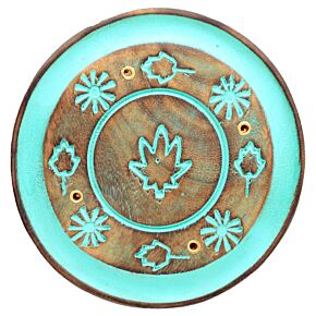 Decorative Round Painted Leaf Wooden Incense Burner Ash Catcher
