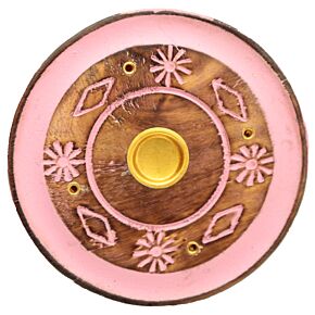 Decorative Round Painted Flower Wooden Incense Burner Ash Catcher