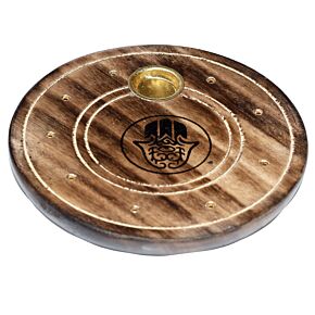 Mango Wood Round Hamsa Ashcatcher Incense Sticks & Cones Burner