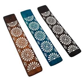 Mango Wood Ashcatcher Incense Stick Burner - Flower Pattern