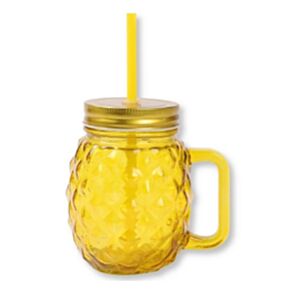 Glass Drinking Jar with Lid & Straw - Foodiemals Pineapple Glass Drinking Jar with Lid & Straw - Foodiemals Pineapple