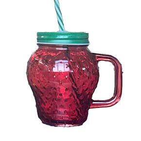 Glass Drinking Jar with Lid & Straw - Foodiemals Strawberry Glass Drinking Jar with Lid & Straw - Foodiemals Strawberry