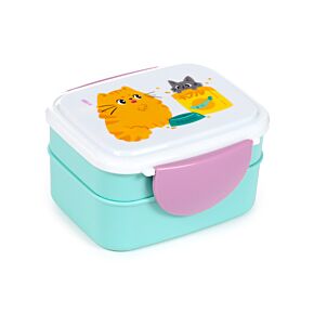 Bento Clip Lock Lunch Box with Cutlery - Beans & Co Cats Bento Clip Lock Lunch Box with Cutlery - Beans & Co Cats