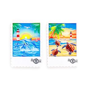 Souvenir Magnet - Stamp Shaped with Turtles & Dolphins Souvenir Magnet - Stamp Shaped with Turtles & Dolphins