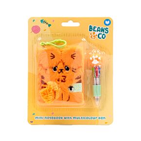Plush A7 Notebook & Multi Colour Pen - Beans & Co Cat