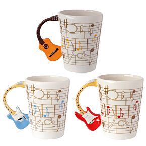 Shaped Handle Ceramic Mug - Guitar with Sheet Music Decal Shaped Handle Ceramic Mug - Guitar with Sheet Music Decal