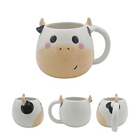 Ceramic Shaped Head Mug - Black & White Cow
