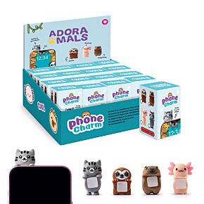 Adoramals Axolotl, Sloth, Capybara & Cat Adhesive PVC Phone Charm