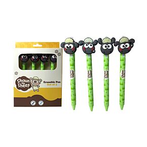 Set of 4 Erasable Pens with PVC Topper - Kawaii Cute Shaun the Sheep