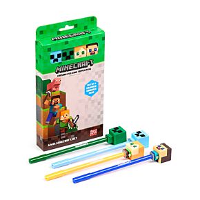 Set of 4 Erasable Pens with Silicone Topper - Minecraft Chibi Style