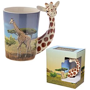 Shaped Handle Ceramic Mug - Giraffe Savannah Decal