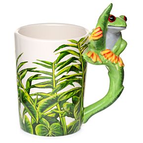 Shaped Handle Ceramic Mug - Tree Frog with Foliage Decal Shaped Handle Ceramic Mug - Tree Frog with Foliage Decal