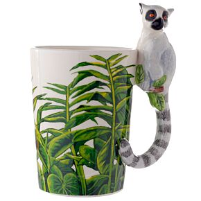 Shaped Handle Ceramic Mug - Lemur with Jungle Decal Shaped Handle Ceramic Mug - Lemur with Jungle Decal