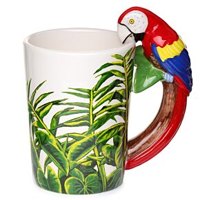 Shaped Handle Ceramic Mug - Parrot with Jungle Decal Shaped Handle Ceramic Mug - Parrot with Jungle Decal