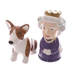 Ceramic Salt & Pepper Set - Queen & Corgi