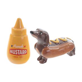 Ceramic Salt & Pepper Set - Sausage Dog & Mustard