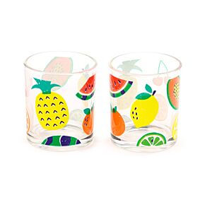 Glass Tumbler Set of 2 250ml - Summer Fruits Glass Tumbler Set of 2 250ml - Summer Fruits